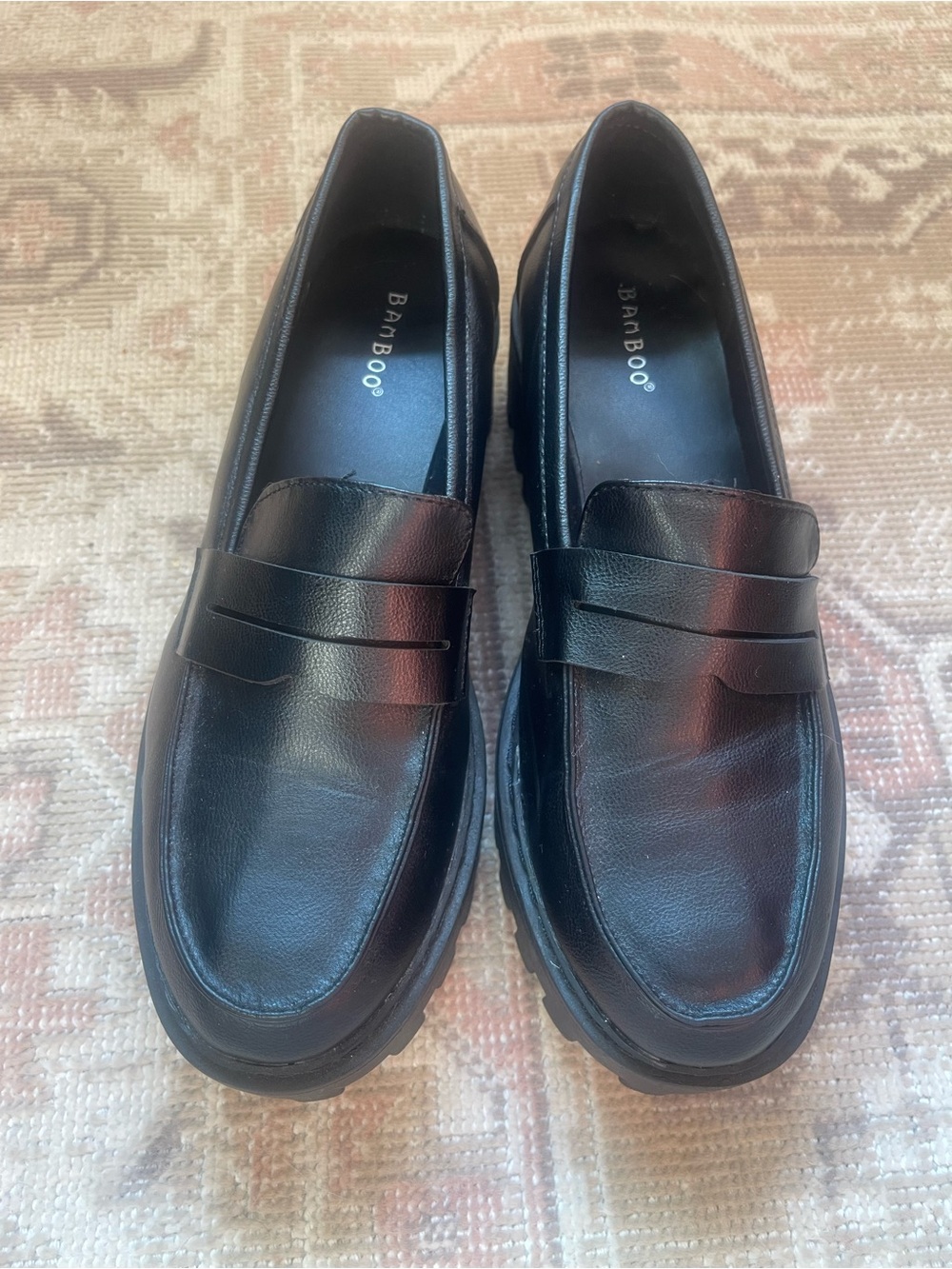 Women's Black Lug-Sole Platform Penny Loafers